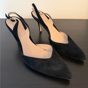 Stuart Weitzman Black Suede Slingback Heels